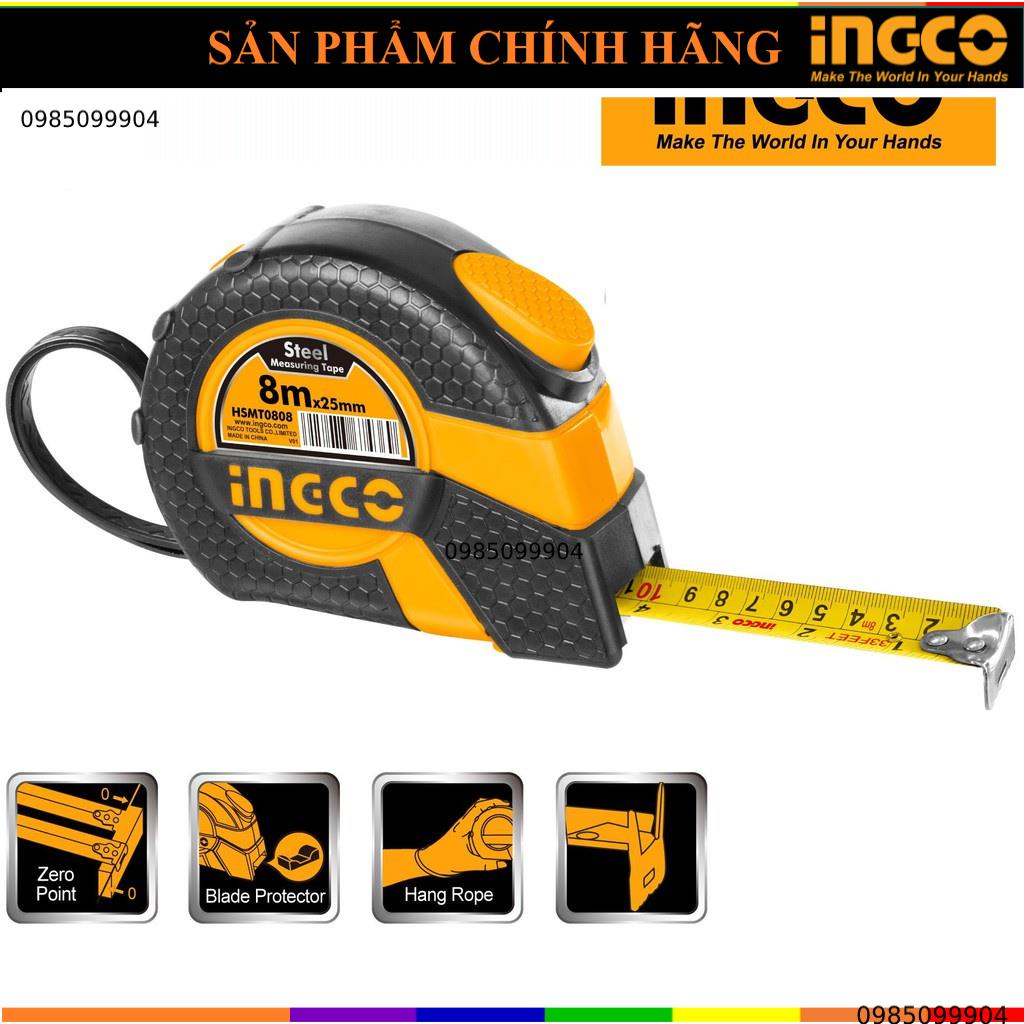 Thước kéo cuộn thép nền vàng vỏ bọc cao su chống va đập rơi vỡ cao cấp INGCO 3m 5m 8m 10m | total tolsen stanley