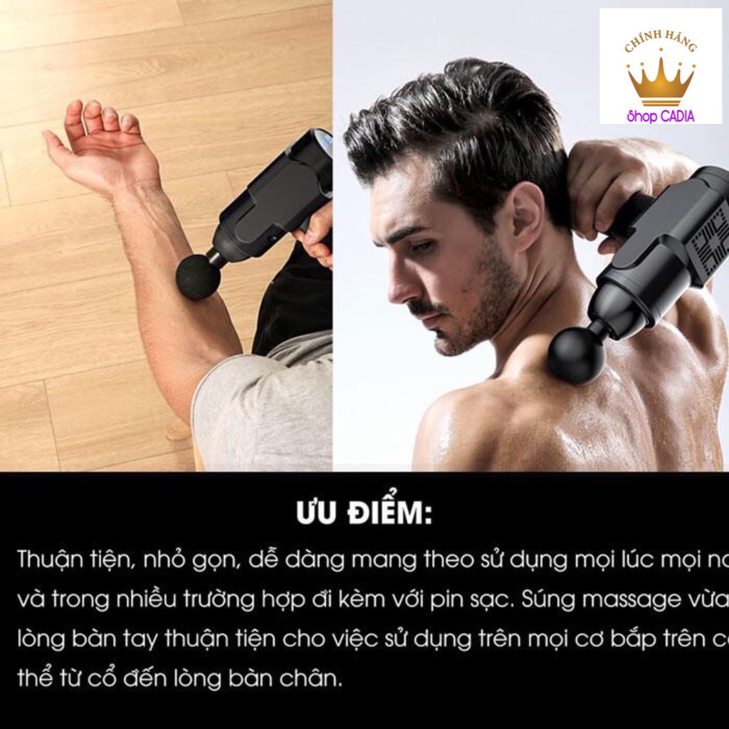 [Bảo hành 12 tháng ]  Súng Massage Cầm Tay 6 đầu, 6 chế độ rung EM006 - Thiết bị massage trị liệu - Điều trị căng cơ