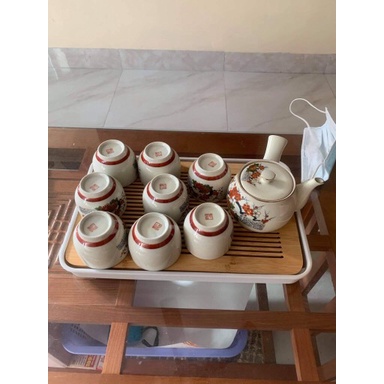 (Ảnh thât) Khay trà tre 2 lớp loại 1 dày dặn, có khay hứng nước thoát nước