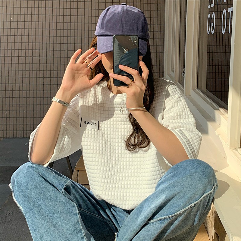 LEEVA - Áo thun nữ phối gân dáng rộng Eline A104