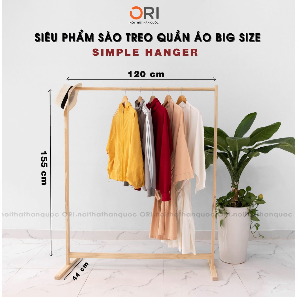 [SIZE KHỦNG ] GIÁ TREO QUẦN  ÁO HÀN QUỐC  BẰNG GỖ THÔNG NHẬP KHẢU - SINGLE HANGER SIZE 1M2 - ORI NỘI THẤT HÀN QUỐC