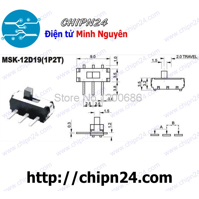 [5 CÁI] Công Tắc Gạt MSK-12D19 (3 chân 2 vị trí Cong)