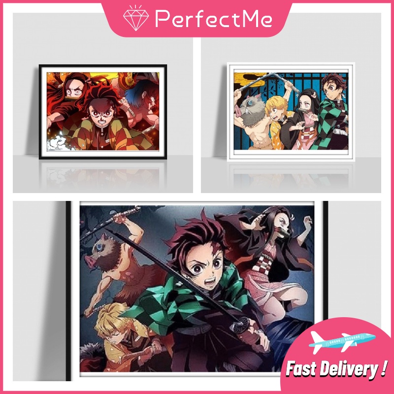 Bộ tranh đính đá họa tiết hoạt hình Demon Slayer độc đáo kích thước 40x30
