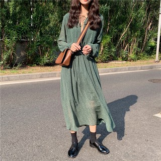 Đầm Vintage dài họa tiết chấm bi CIRINO