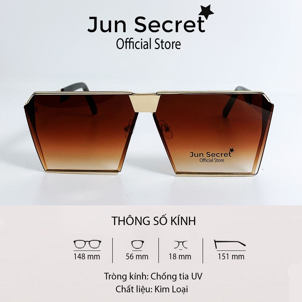 Kính mát nam nữ thời trang Jun Secret gọng kim loại dáng vuông chống tia UV JS20A37