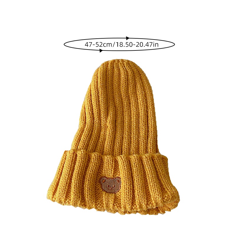 Mũ Beanie Dệt Kim Thêu Hình Gấu Dễ Thương Cho Bé