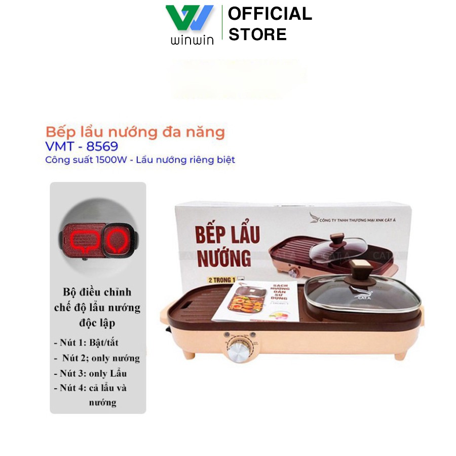 Bếp lẩu nướng đa năng [Sẵn Hàng] nồi lẩu nướng 2 trong 1 công suất cao 1500W phù hợp 5-6 người dùng_Vimart