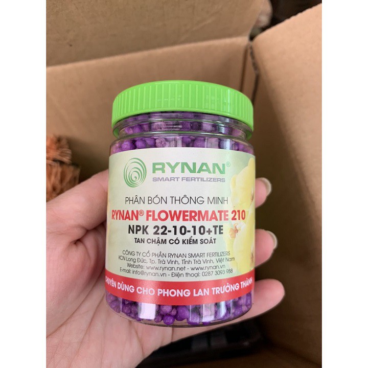 Phân tan chậm thông minh Rynan Flowermate 210 NPK 22-10-10 TE hũ 150g chuyên dùng cho phong lan sau ra hoa