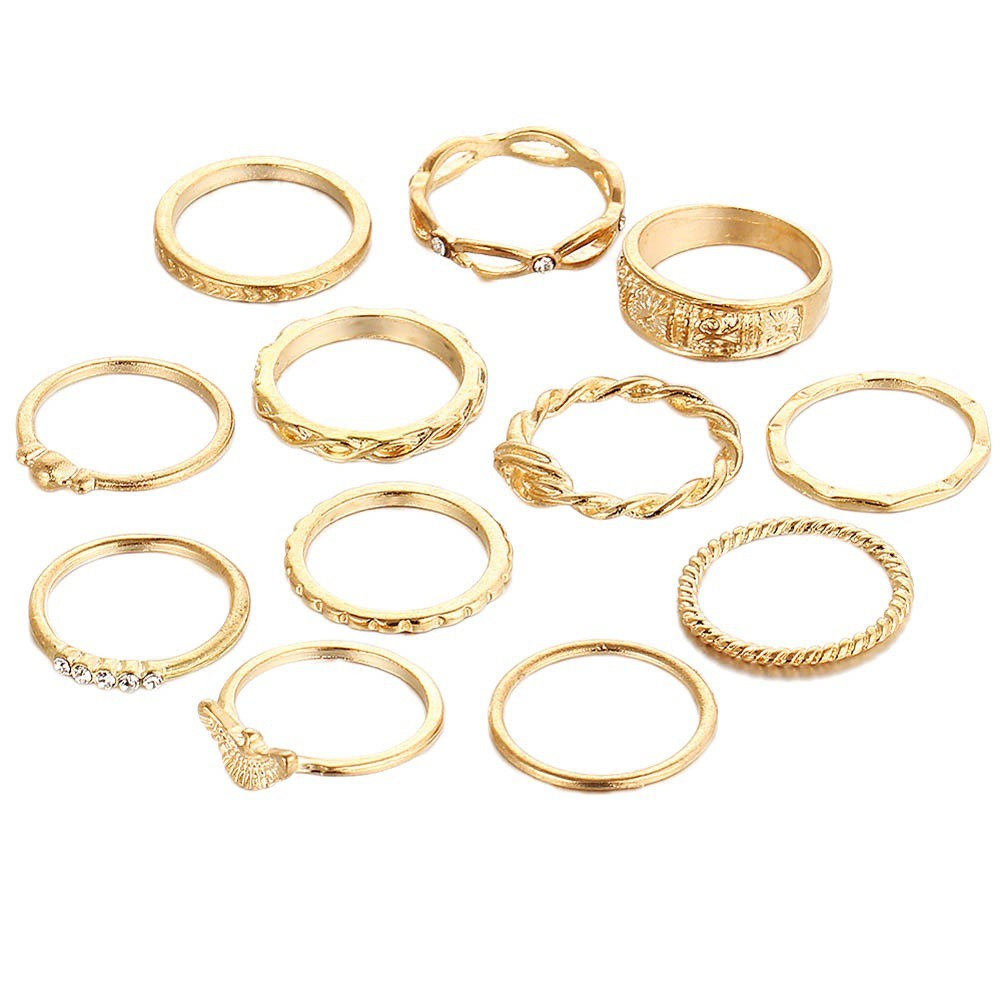 Bộ 12 nhẫn đeo khớp ngón tay mạ vàng phong cách boho xinh xắn hợp thời trang