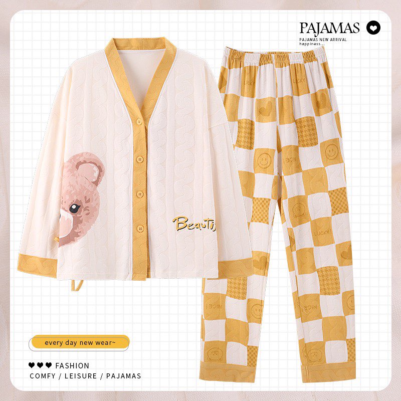 Bộ Pyjama Mặc Nhà Cotton Cổ Chữ V Phiên Bản Nâng Cấp Mới Nhất