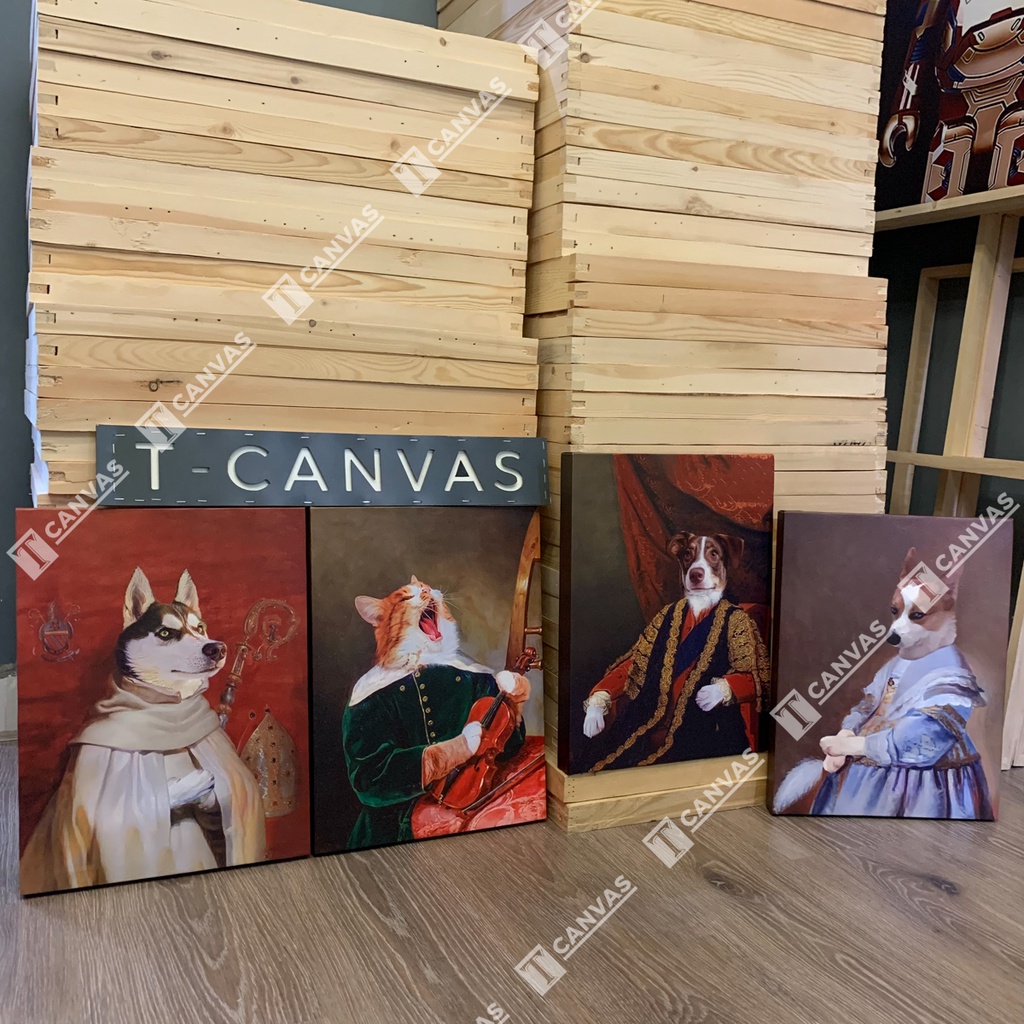 Tranh chân dung Chó, Mèo tranh canvas ngộ nghĩnh trang trí nhà cửa CM17-22