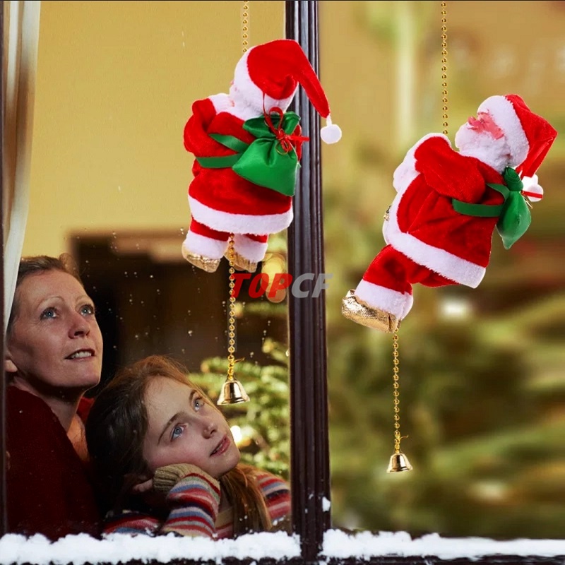 Đồ Trang Trí Giáng Sinh Hình Ông Già Noel Leo Núi Chạy Pin Có Đèn Và Nhạc