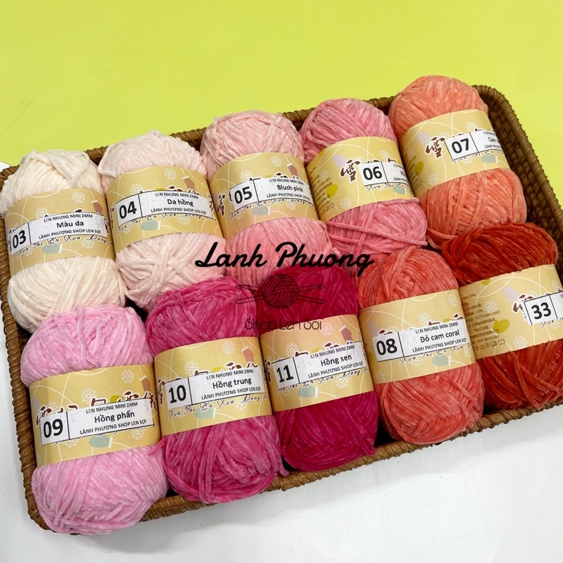 Len Nhung Mini 2mm Cuộn Nhỏ 40g, Nhung Sợi Nhỏ Móc Thú Bông
