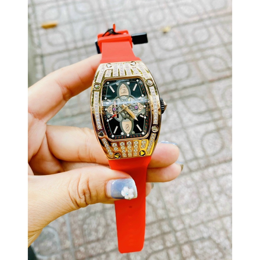Cặp Đôi - Đồng Hồ Nam Nữ Hanboro Nam Máy Automatic, Nữ Máy Pin , Dây Cao Su , Size 36mm/48mm FULLBOX