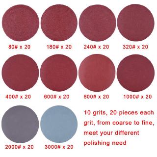 Set 200 đĩa mài 50mm 2 inch 80-3000 grit kèm trục đệm 1 / 4 inch