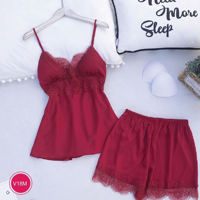 Bộ ngủ mặc nhà 2 dây chất lụa satin cao cấp V18 | BigBuy360 - bigbuy360.vn