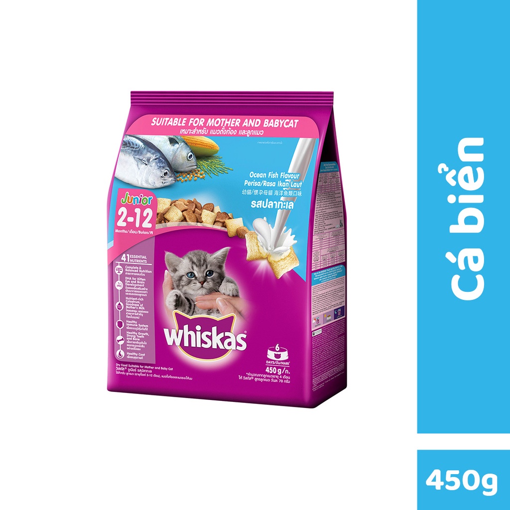 Hạt thức ăn sữa mèo con Whiskas Junior 450g