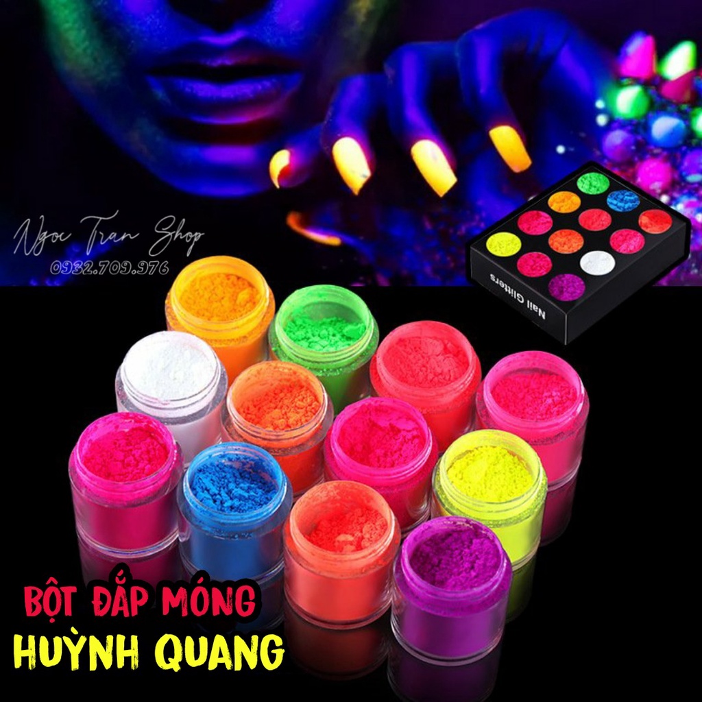 Set 12 Bột Đắp Móng Huỳnh Quang Phát Sáng Neon