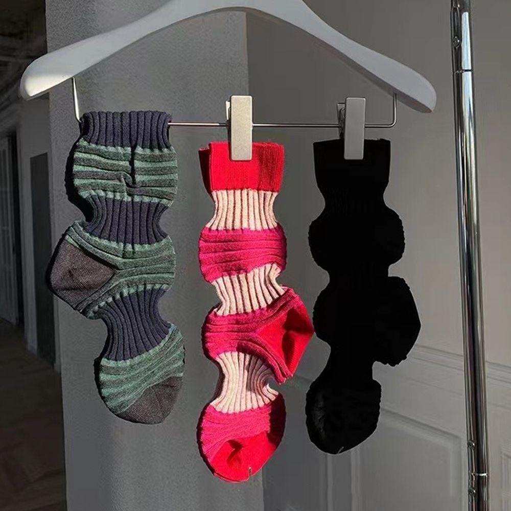 SOMEDAYZL Đôi Vớ Chân Cotton Thoáng Khí Họa Tiết Sọc Ngang Phong Cách Harajuku Dành Cho Nữ