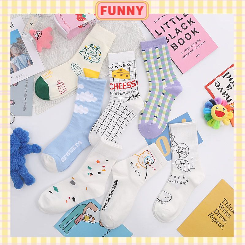 Tất cotton cổ cao họa tiết nhiều kiểu xinh xắn phong cách Hàn Quốc cho nam và nữ