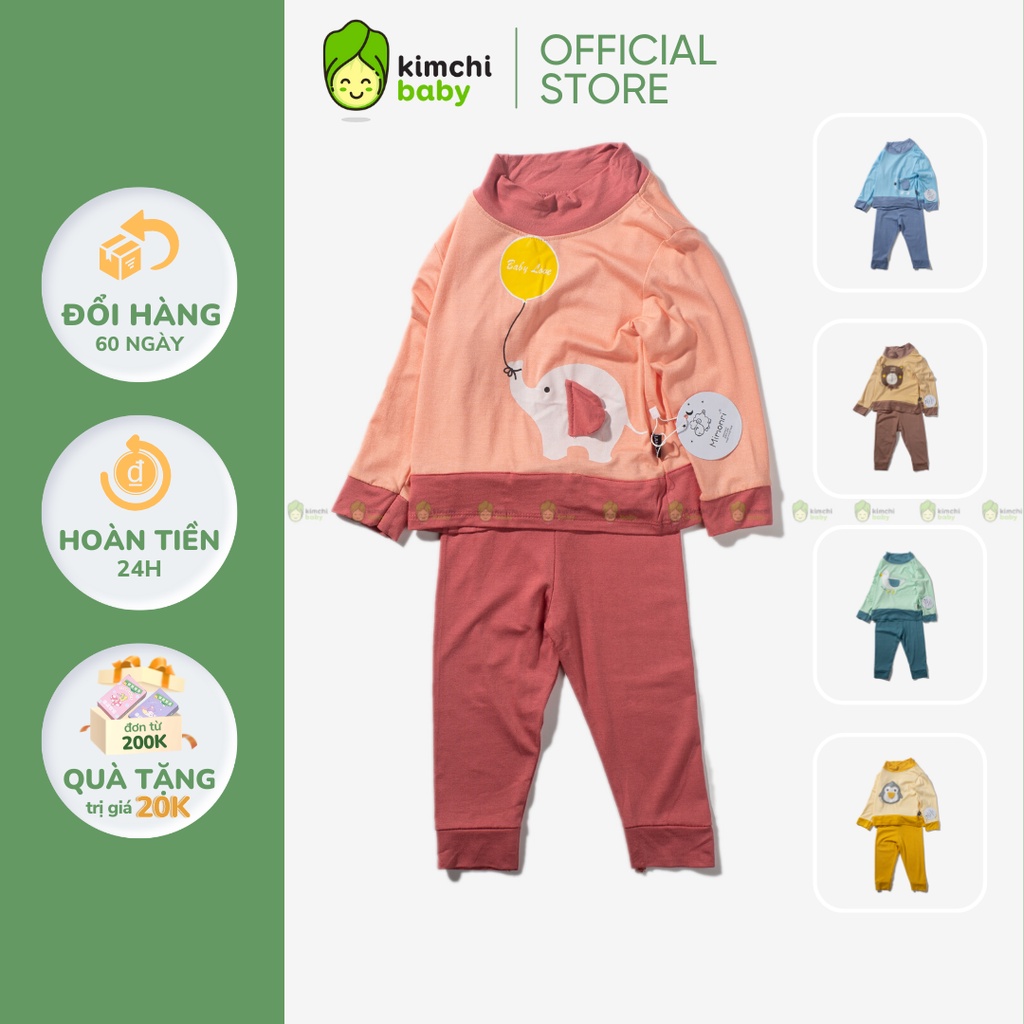 Bộ Dài Tay Bé Gái, Bé Trai KIMCHIBABY Vải Thun Lạnh Cổ 3P Hoạ Tiết Vịt Vàng, Bộ Quần Áo Trẻ Em Thu Đông KWTD2214