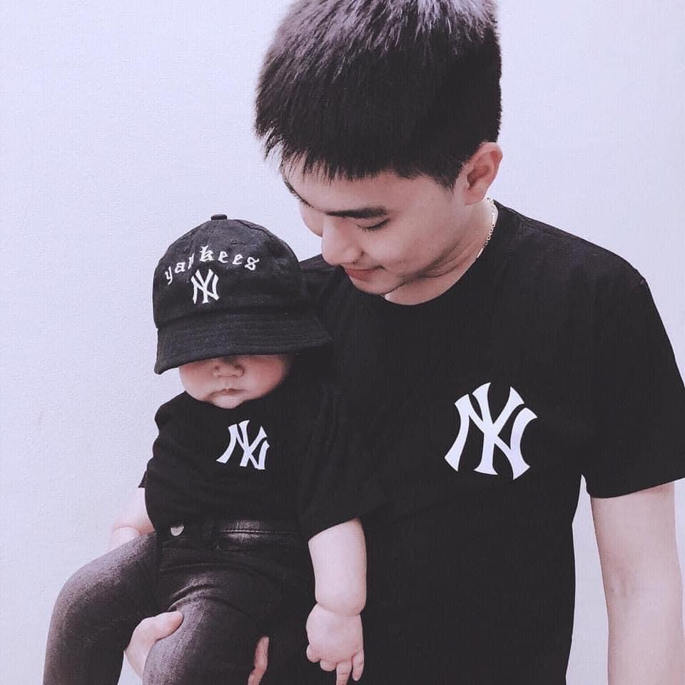 Áo thun tay lỡ bé trai bé gái nam nữ unisex, áo phông gia đình NY cotton co giãn đen/trắng/đỏ - Samyy_vn