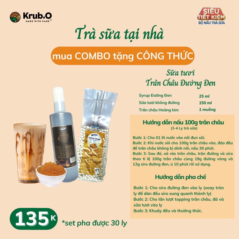 Set nguyên liệu 25 ly sữa tươi Trân châu đường đen pha chế tại nhà