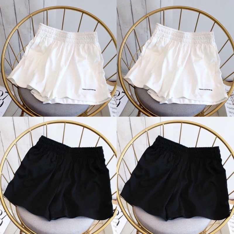 Quần Short Đũi Thêu Chữ Nhỏ Nữ [FREESHIP]  Shorts Đùi Ống Rộng, Sooc Cạp Chun Màu Trắng Đen,Sọt Ngắn Ulzzang