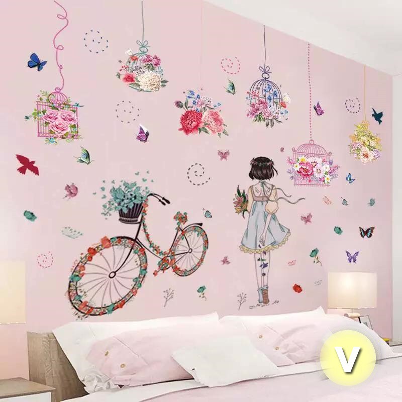 [Hàng_Đẹp] Decal dán tường các cô gái đáng yêu - trang trí tường phòng khách, phòng ngủ quán coffee trà sữa