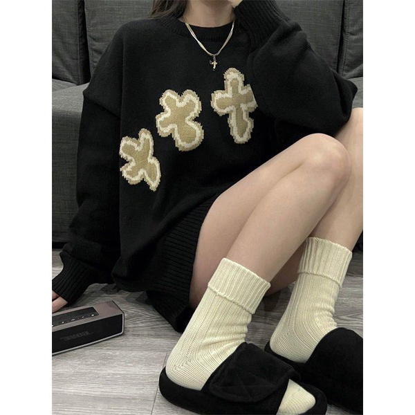 Áo Sweater Dệt Kim Dáng Rộng Màu Sắc Tương Phản Phong Cách Hàn Quốc Thời Trang Thu Đông Xinh Xắn Cho Nữ