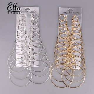 Ellastore 12 Pairs Girls Gold/Silver Plated Rock Club Circle Hoop Earrings Set