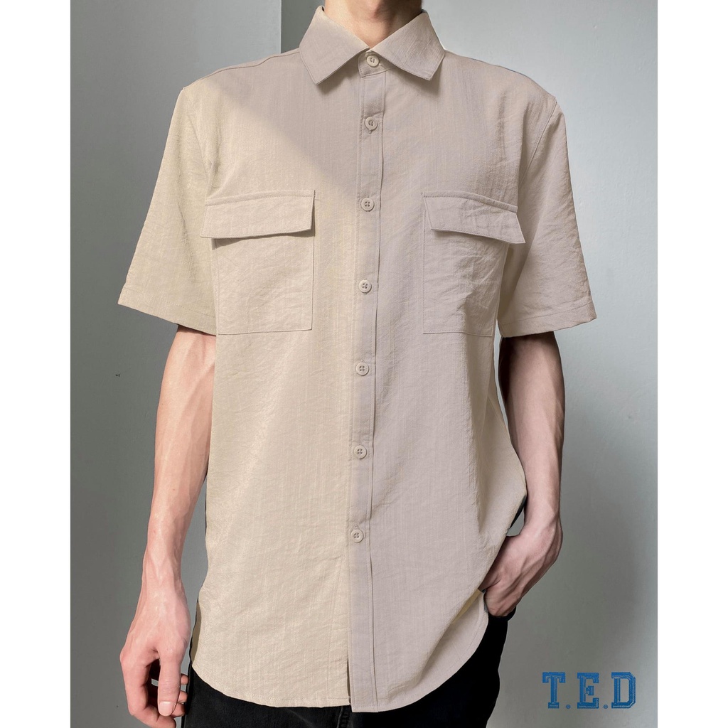 Áo Đũi Nam Sơ Mi Cổ Bẻ TED Fashion Dáng Cộc Tay Linen Basic Túi Hộp Trẻ Trung TED41