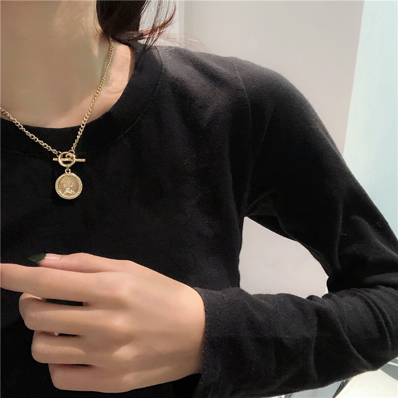 SUXI Vòng cổ mặt hình đồng xu phong cách hàn quốc xinh xắn
