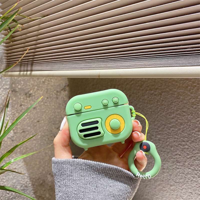 Vỏ Bảo Vệ Hộp Sạc Tai Nghe AirPods3gen 2021 Thiết Kế Kiểu Máy Ghi Âm Màu Xanh Dương Đậm Cổ Điển Độc Đáo