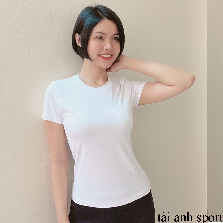 Áo nữ tập Gym, Yoga, Aerobic tay ngắn, chất thun 4 chiều - IN LƯNG