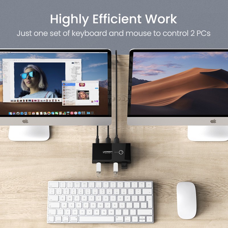 Ugreen Bộ chia 4 cổng USB 2.0 3.0 có công tắc cho máy tính/máy in/máy scan/chuột