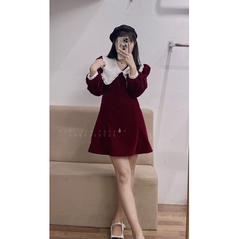 Váy nhung cổ bèo