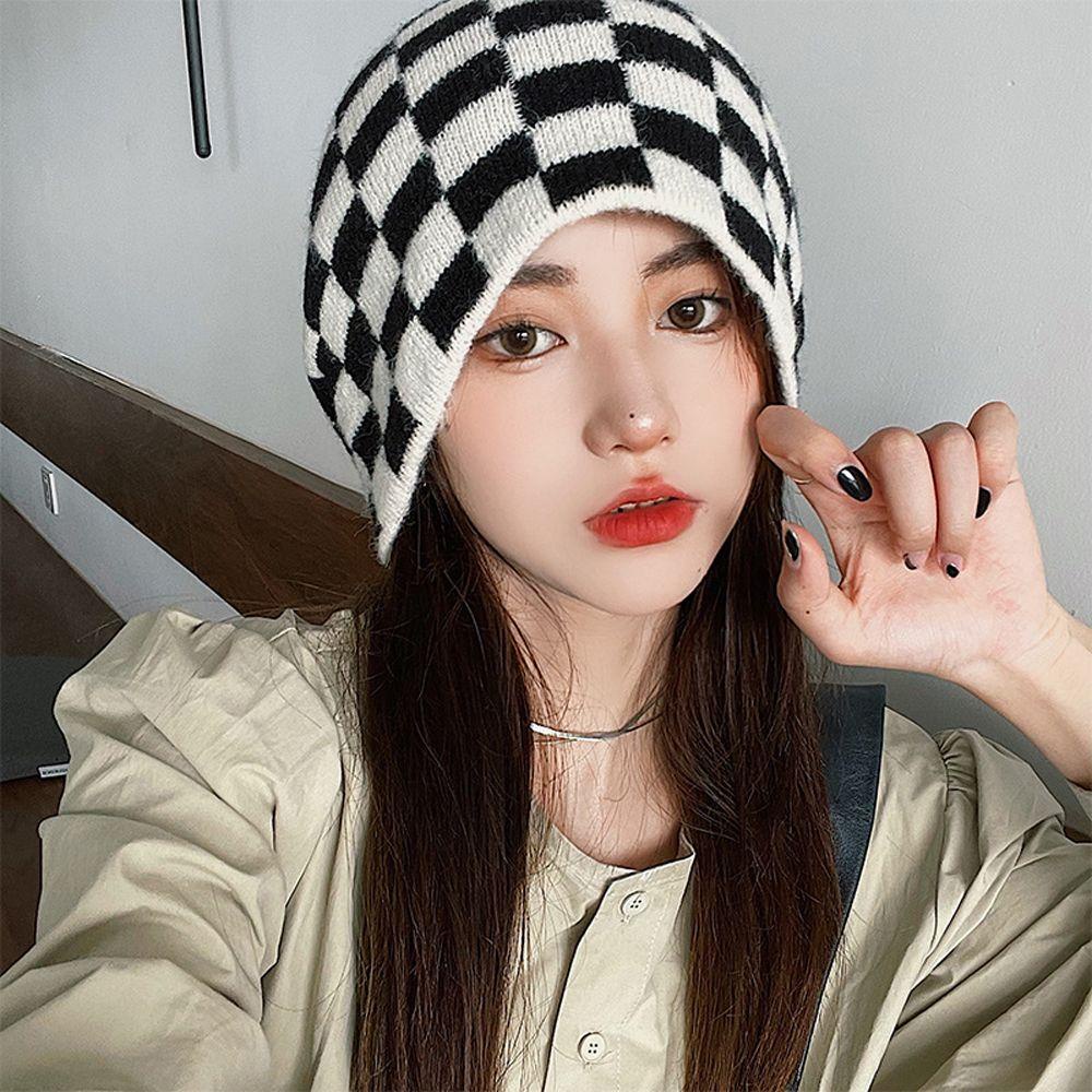 Mũ Len Họa Tiết Sọc Caro Đơn Giản Thời Trang Thu Đông Cho Nam Và Nữ