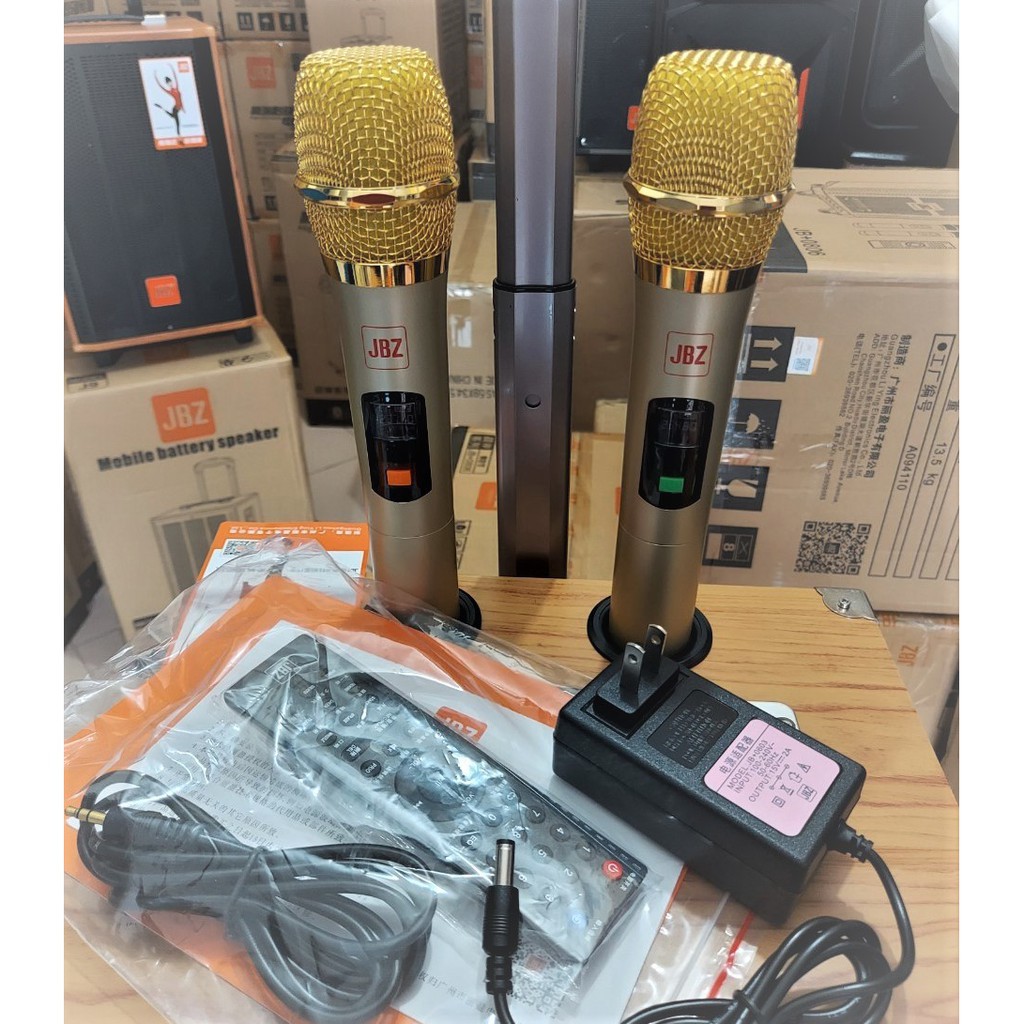 Loa kéo karaoke di động JBZ 0803 bass 2 tấc  kèm 2 micro nhôm UHF không dây