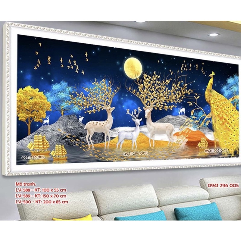 Tranh Thêu Hươu Tài Lộc -Giàu Sang Phú Quý Lv3546,Lv3547,Lv3548,EDB116