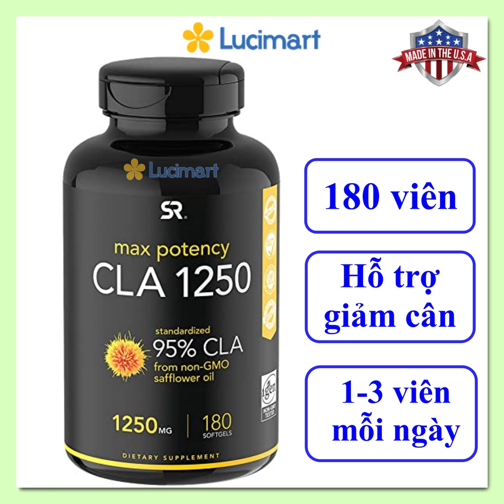 Viên giảm cân CLA 1250 Max Potency 1250mg Sports Research [Hàng Mỹ]