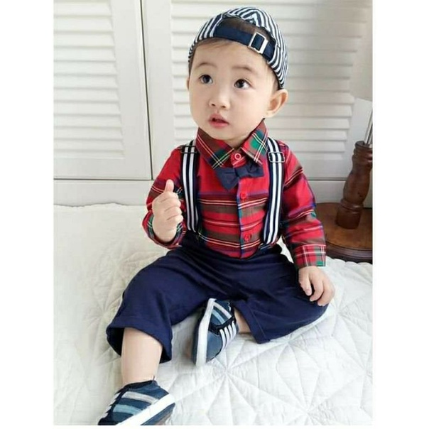 Set sơmi caro tay dài và quần yếm (4-14kg) năng động thời trang Mialy Kids cho bé trai - chất liệu mềm đứng dáng