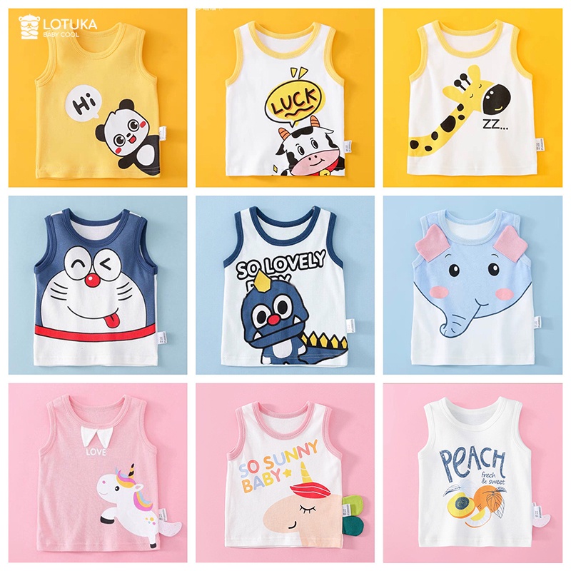 Áo ba lỗ bé trai bé gái LOTUKA dễ thương, quần áo cho bé mặc nhà, Bộ quần áo trẻ em mùa hè 4-18kg