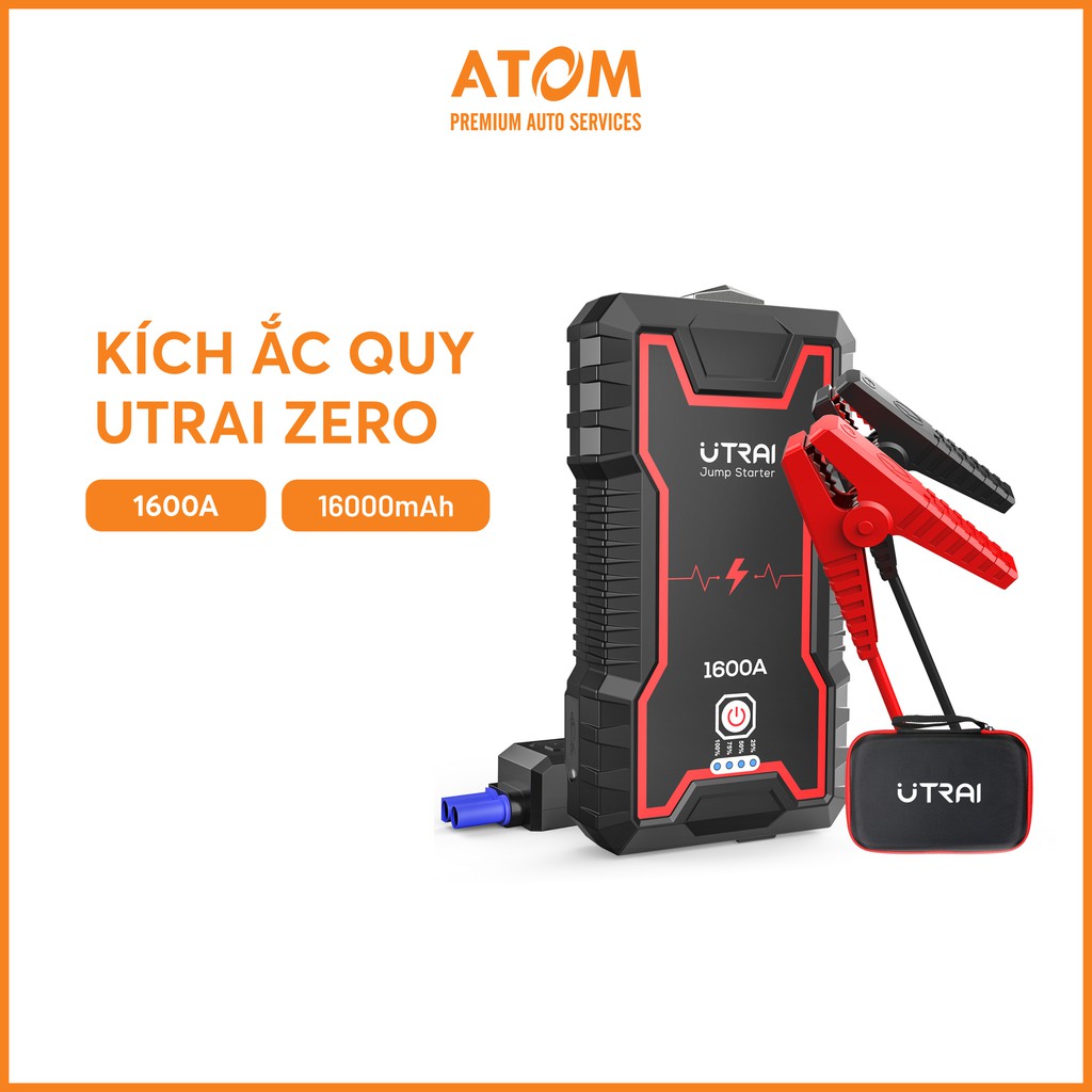 Bộ kích điện ô tô - pin dự phòng Utrai Zero 1600A - 16.000mAp, có đèn led, búa thoát hiểm - BH 12 tháng