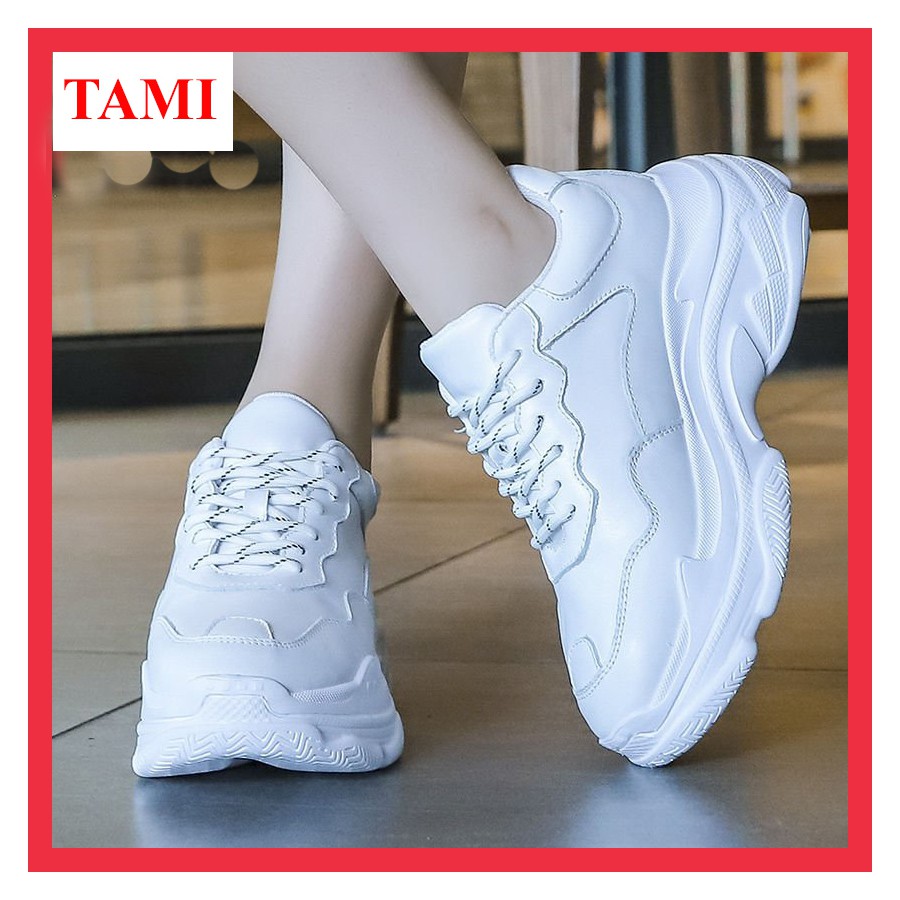 Giày nữ độn đế tăng chiều cao màu trắng hàng hiệu cao cấp đẹp TAMI-AD0018