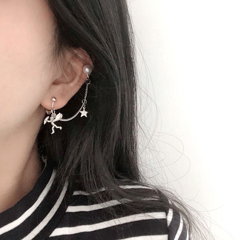 Khuyên tai hình gấu / kỳ lân phối xích kiểu dáng thần tiên đơn giản