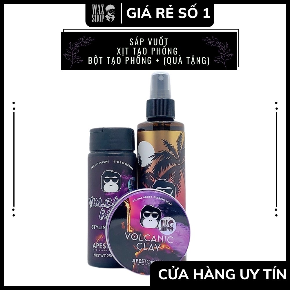 [Combo 3 Bước + Giảm 311K ] Sáp Vuốt Tóc Nam Volcanic Clay + Bột Tạo Phồng Volcanic Ash Styling + Spray Salty Ape