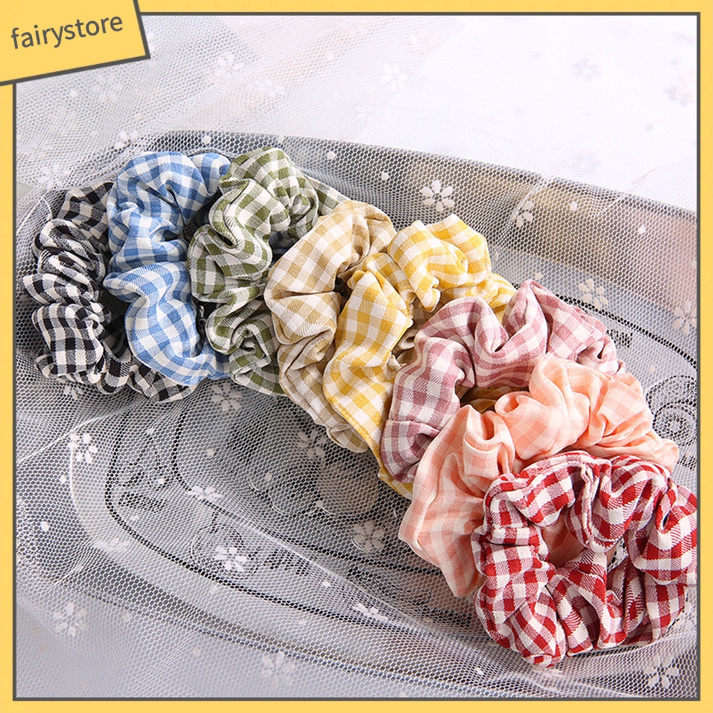 Dây Buộc Tóc Hoạ Tiết Sọc Ca Rô Phong Cách Hàn Quốc