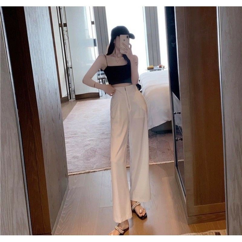 Quần ống rộng suông cullotes cạp liền xuốt eo khóa trước chất tuyết mưa