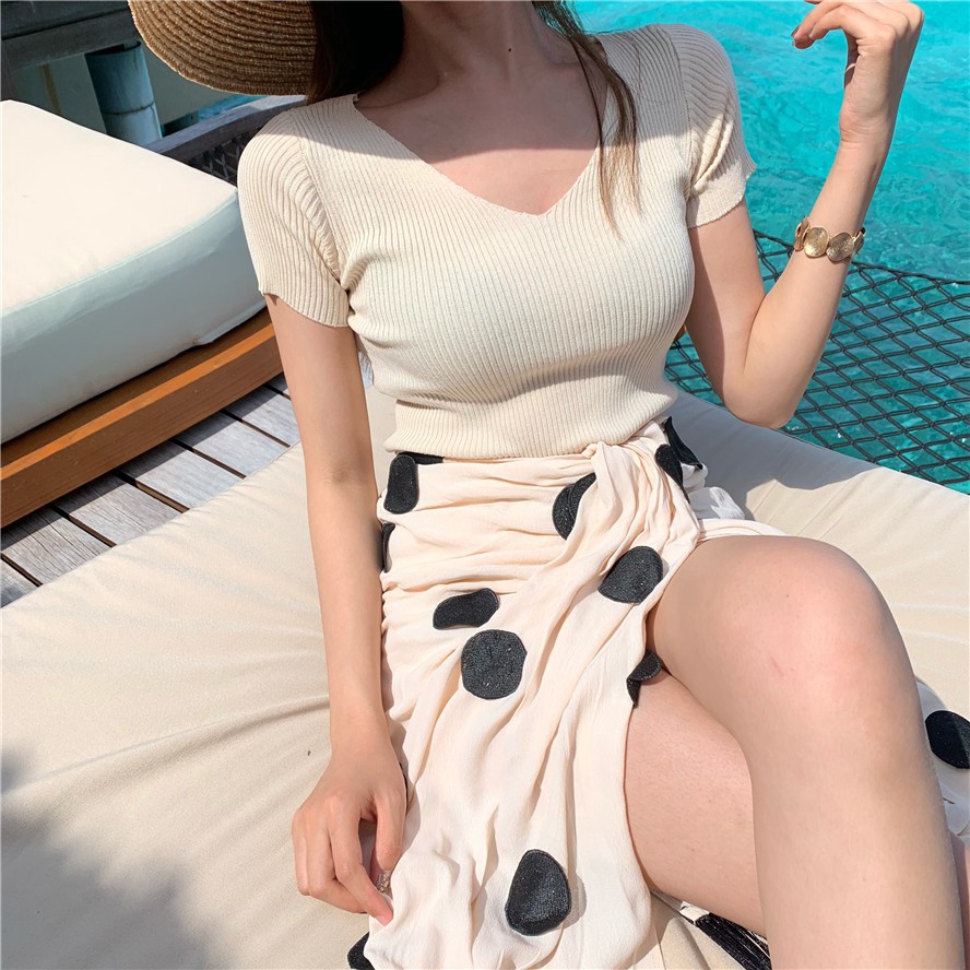 Áo dệt kim thiết kế cổ chữ V phong cách Hàn Quốc | BigBuy360 - bigbuy360.vn